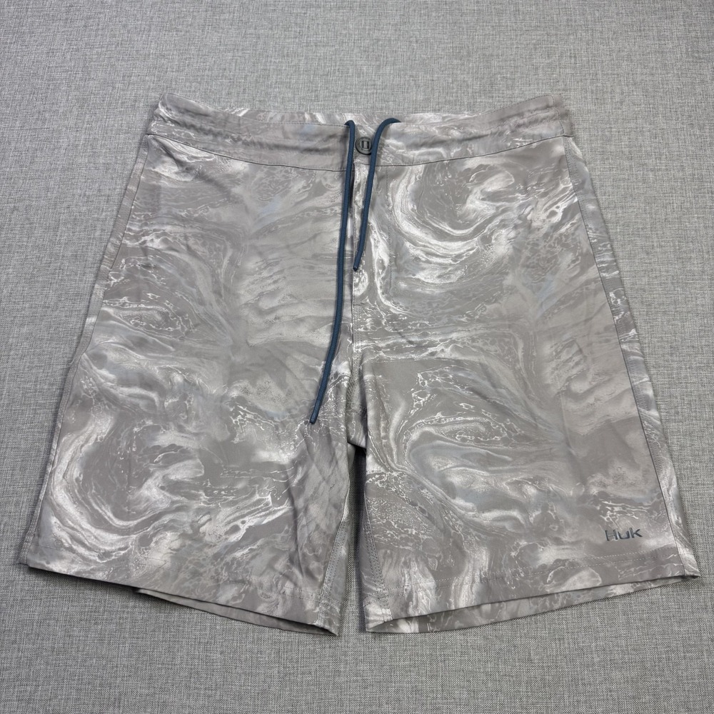 Huk Board Shorts Swim Trunks Shorts Mens 34 Gray Tie Dye Drawstring Pockets